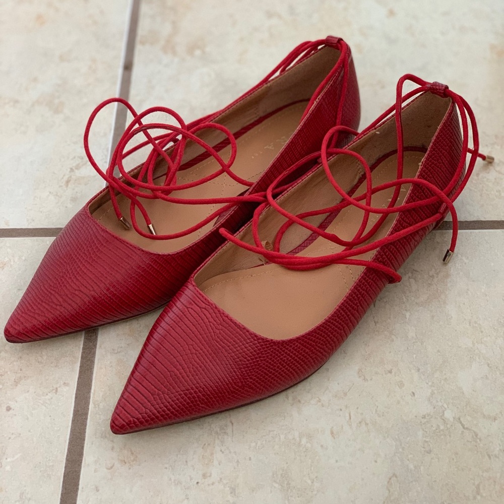 Zara Red Lace Up Flats